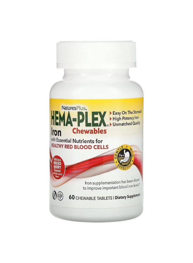 NaturesPlus Hema-Plex Iron Chewables, Mixed Berry, 60 Chewable Tablets - Image 1