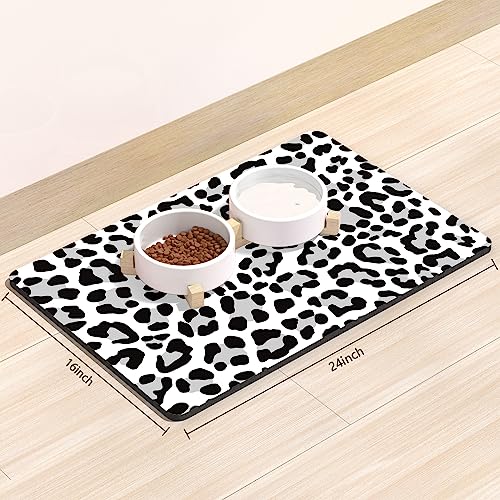 Rnivvi Dog Food Mat 16 x 24 Leopard Absorbent Dog Cat Bowl Mat for Food and Water Cute AntiSlip Rubber Pet Feeding Rug Protect Floors Puppy Placemat for Feeding Watering Supplies Leopard - Image 3