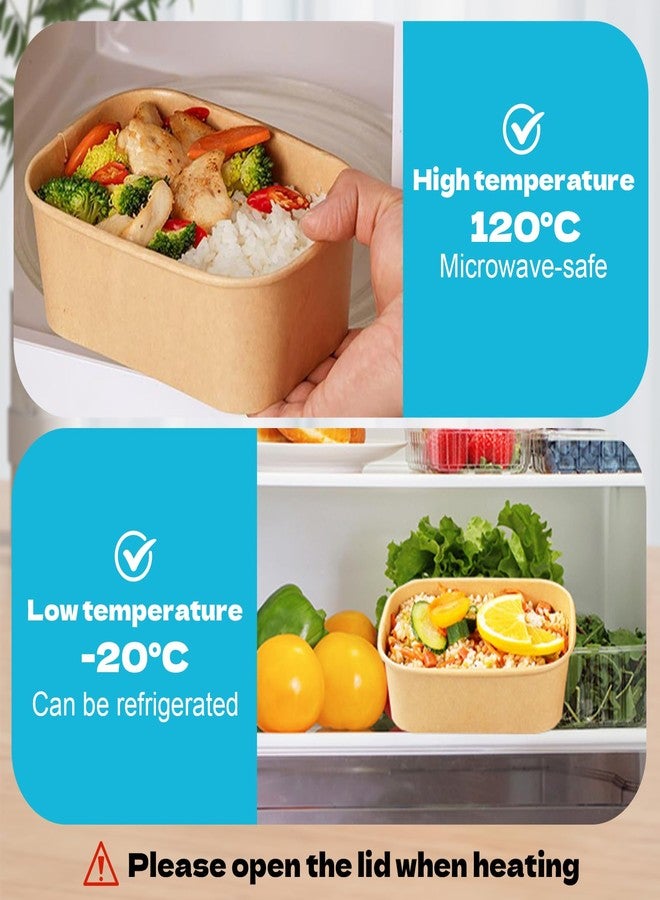 Rainmae 50 Pack 25oz Disposable Kraft Paper Bowls with Lids, Rectangle Meal Prep Containers Bulk, Large Paper Salad Bowl, Leakproof Food Containers Treat Soup Serving Bowls, Microwave Safe for Hot/Cold Food - Image 5