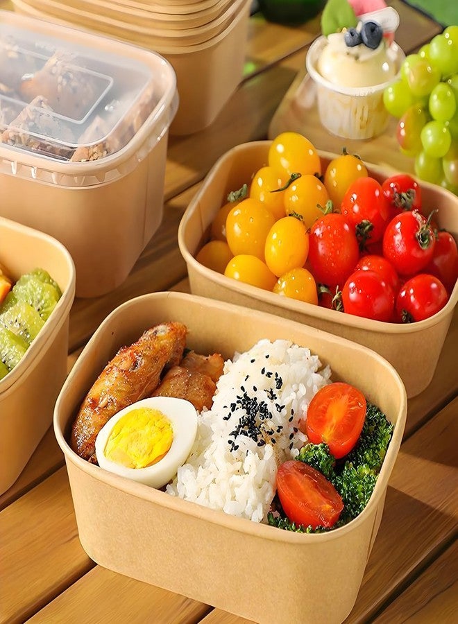Rainmae 50 Pack 25oz Disposable Kraft Paper Bowls with Lids, Rectangle Meal Prep Containers Bulk, Large Paper Salad Bowl, Leakproof Food Containers Treat Soup Serving Bowls, Microwave Safe for Hot/Cold Food - Image 4