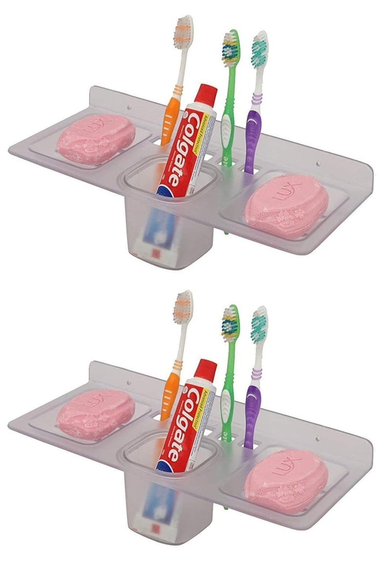 SVM Products 2 Soap Dish Toothpaste Toothbrush Holder 4 in 1 Stand with Tumbler Combo of 2 PCS - Image 1