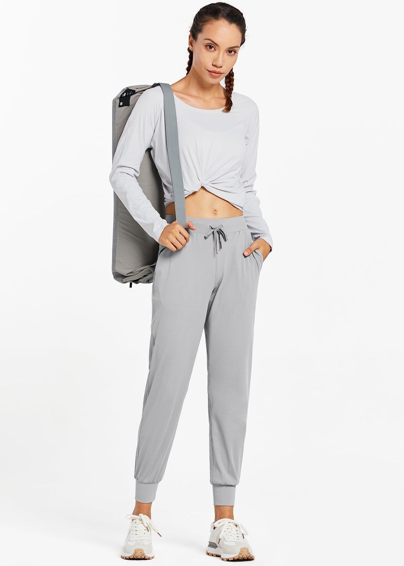 Libin Women's Joggers Pants Athletic Dance Sweatpants with Pockets Running Tapered Casual Pants for Workout,Lounge, Bright Grey S - Image 5