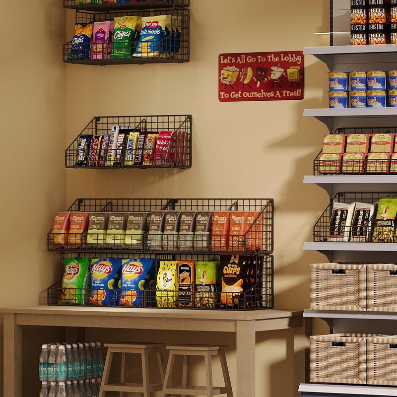Xcosrack 3 Tier Large Stackable Snack Organizer - Versatile Wall Mounted Wire Storage Basket with Divider for Candy Chip Cans Bars - Ideal for Pantry Office Home - Image 2