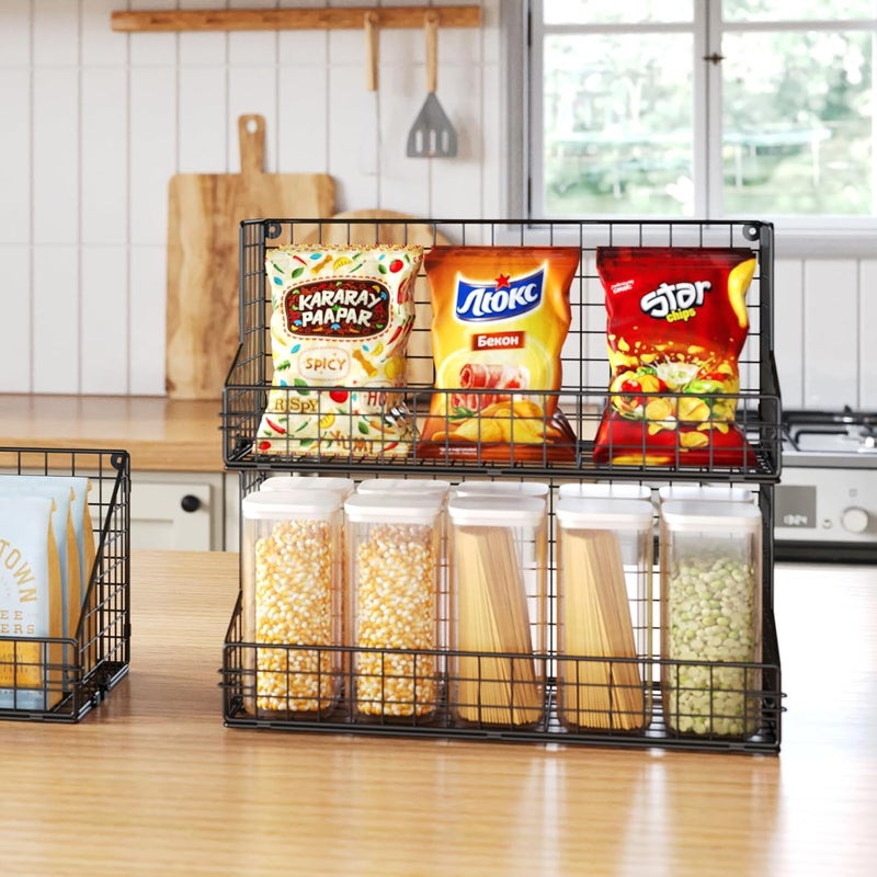 Xcosrack 3 Tier Large Stackable Snack Organizer - Versatile Wall Mounted Wire Storage Basket with Divider for Candy Chip Cans Bars - Ideal for Pantry Office Home - Image 5