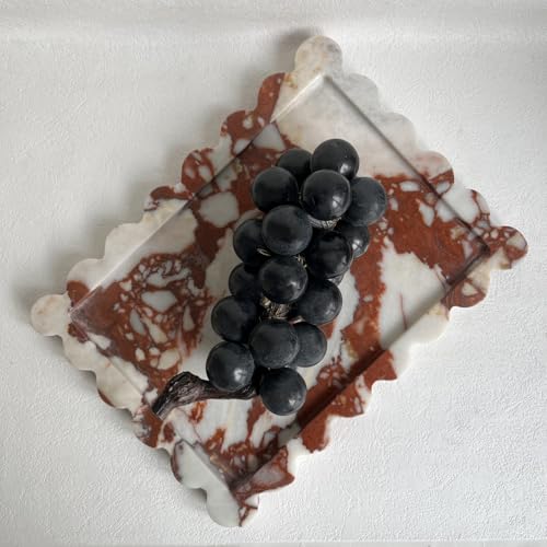 SAIDKOCC Natural Scalloped Marble Rectangular Tray, 10.8"x8", Decorative for Bathroom, Kitchen, Dresser (Calacatta Red) - Image 5