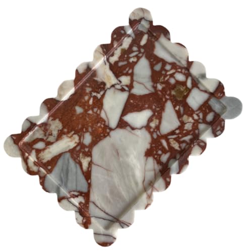 SAIDKOCC Natural Scalloped Marble Rectangular Tray, 10.8"x8", Decorative for Bathroom, Kitchen, Dresser (Calacatta Red) - Image 3