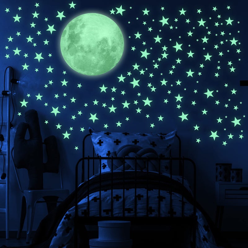 Stars for Ceiling  Glow in The Dark Stars and Moon Wall Decals for Kids Bedroom or Nursery Luminous Star Stickers for Ceiling SelfAdhesive Fluorescent Night Sky Decor Gift for Boys and Girls