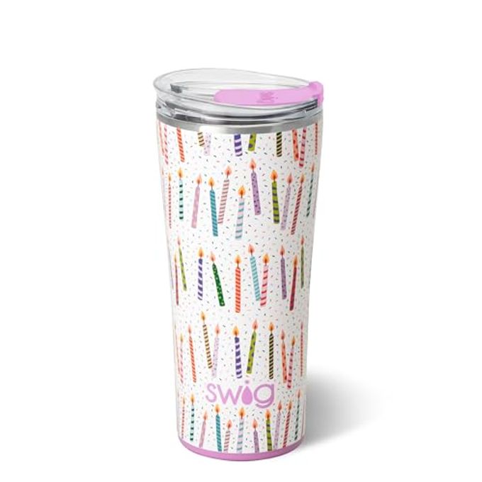 Swig Life 32oz Insulated Tumbler, Travel Coffee Tumbler with Lid, Cup Holder Friendly Travel, Stainless Steel Coffee Mug with Lid, Birthday Gifts for Women (Make a Wish)