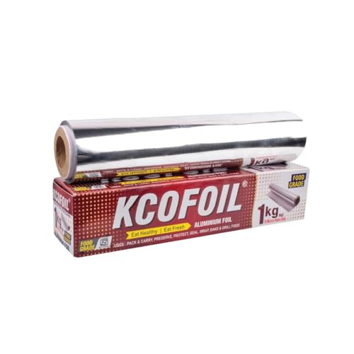 KCOFOIL Aluminium Foil Roll -1Kg | ISI Certified | 18 Micron Thickness Food-Grade Silver Foil Paper for Lunch & Tiffin | Multipurpose Kitchen Wrap for Cooking, Baking, Grilling & Food Storage | Pack of-1 - Image 1