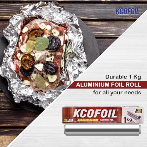 KCOFOIL Aluminium Foil Roll -1Kg | ISI Certified | 18 Micron Thickness Food-Grade Silver Foil Paper for Lunch & Tiffin | Multipurpose Kitchen Wrap for Cooking, Baking, Grilling & Food Storage | Pack of-1 - Image 3