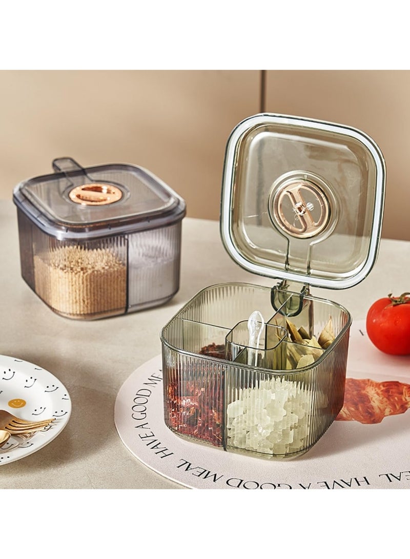 Kitchen Spice Box,Seasoning Organizer Box,4 Compartments Sealed Clear Seasoning Box With Lid,Seasoning Box with Cover and Serving Spoons,Condiment Jars,Plastic Seasoning Box Container Set  - Image 4