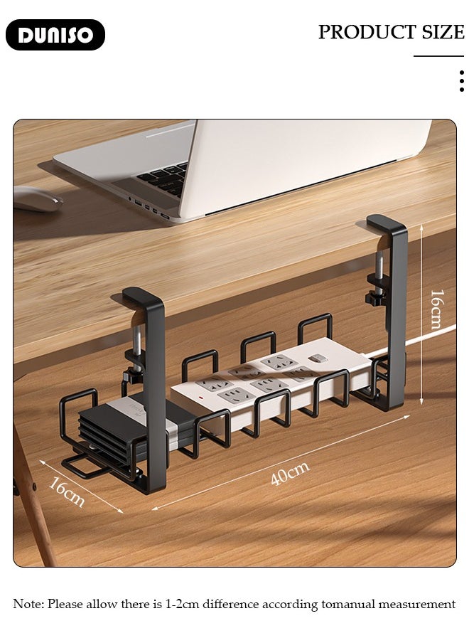 DUNISO Under Desk Cable Management Tray, Adjustable cable organizer, Under Desk Cord Organizer with Clamp Mount System for Wire Management, Metal Wire Cable Holder for Desks, Offices, No Need to Drill Holes  - Image 4