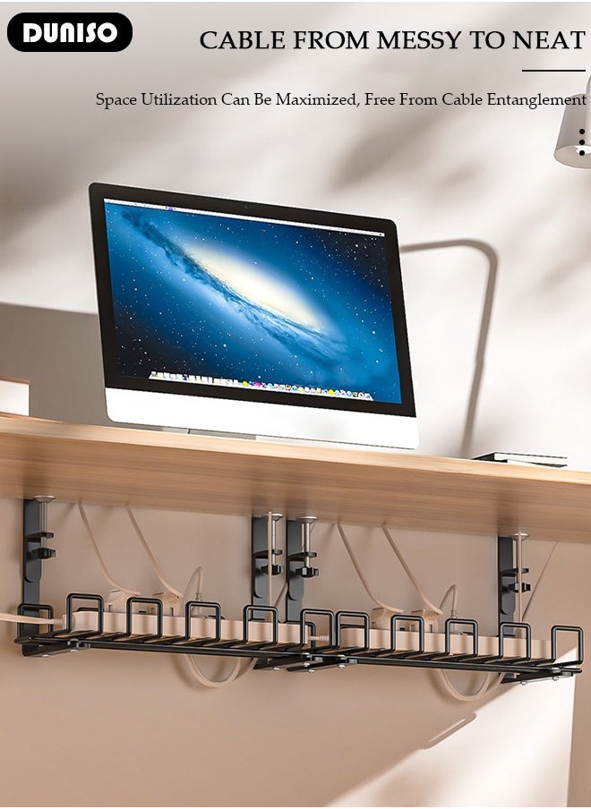 DUNISO Under Desk Cable Management Tray, Adjustable cable organizer, Under Desk Cord Organizer with Clamp Mount System for Wire Management, Metal Wire Cable Holder for Desks, Offices, No Need to Drill Holes  - Image 5