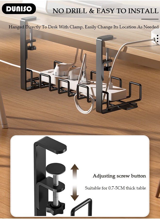 DUNISO Under Desk Cable Management Tray, Adjustable cable organizer, Under Desk Cord Organizer with Clamp Mount System for Wire Management, Metal Wire Cable Holder for Desks, Offices, No Need to Drill Holes  - Image 2