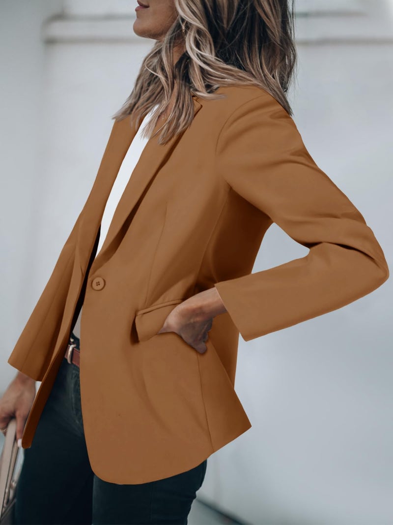 Cicy Bell Womens Casual Blazers Open Front Long Sleeve Work Office Suit Jackets Blazer Brown - Image 3