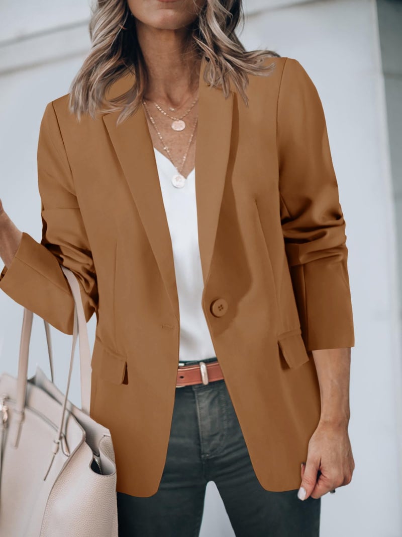 Cicy Bell Womens Casual Blazers Open Front Long Sleeve Work Office Suit Jackets Blazer Brown - Image 4