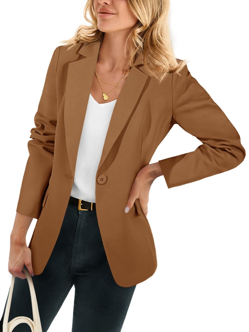 Cicy Bell Womens Casual Blazers Open Front Long Sleeve Work Office Suit Jackets Blazer Brown - Image 1