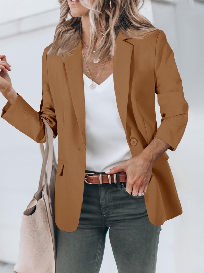Cicy Bell Womens Casual Blazers Open Front Long Sleeve Work Office Suit Jackets Blazer Brown - Image 2