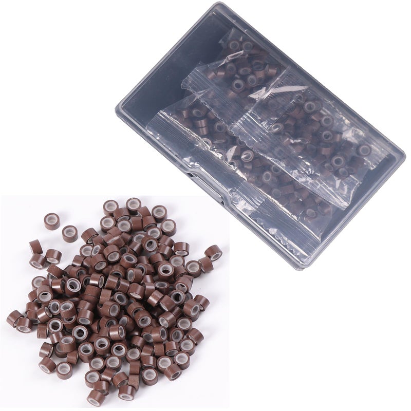 HandWig 200 PCs 5mm Micro Beads for Hair Extensions - Brown Invisible Links, Professional Micro Rings for Thin/Medium Hair for Hair Stylists Hairdresser Women - Image 1