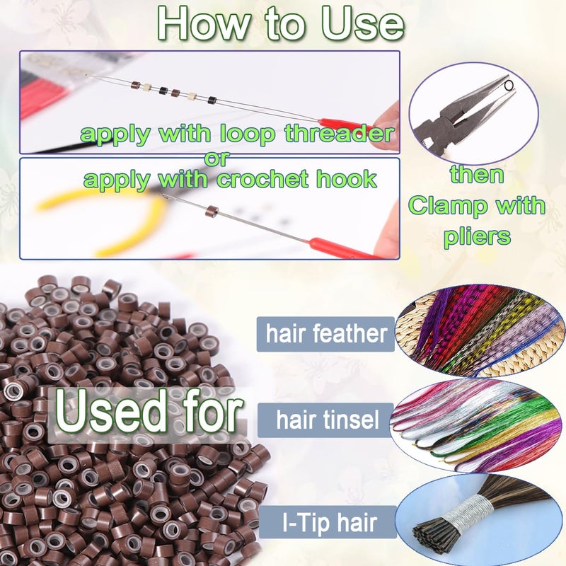 HandWig 200 PCs 5mm Micro Beads for Hair Extensions - Brown Invisible Links, Professional Micro Rings for Thin/Medium Hair for Hair Stylists Hairdresser Women - Image 5