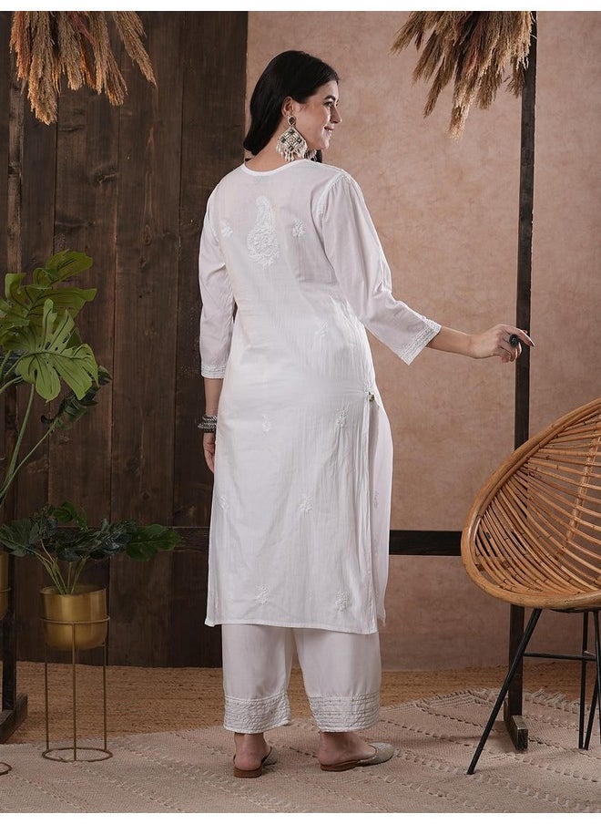 ADA Ada Hand Embroidered Lucknow Chikankari White Cotton Kurti Kurta Tunic for Women A332395 (2XL)  - Image 2