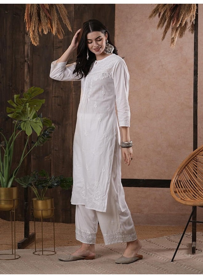 ADA Ada Hand Embroidered Lucknow Chikankari White Cotton Kurti Kurta Tunic for Women A332395 (2XL)  - Image 4