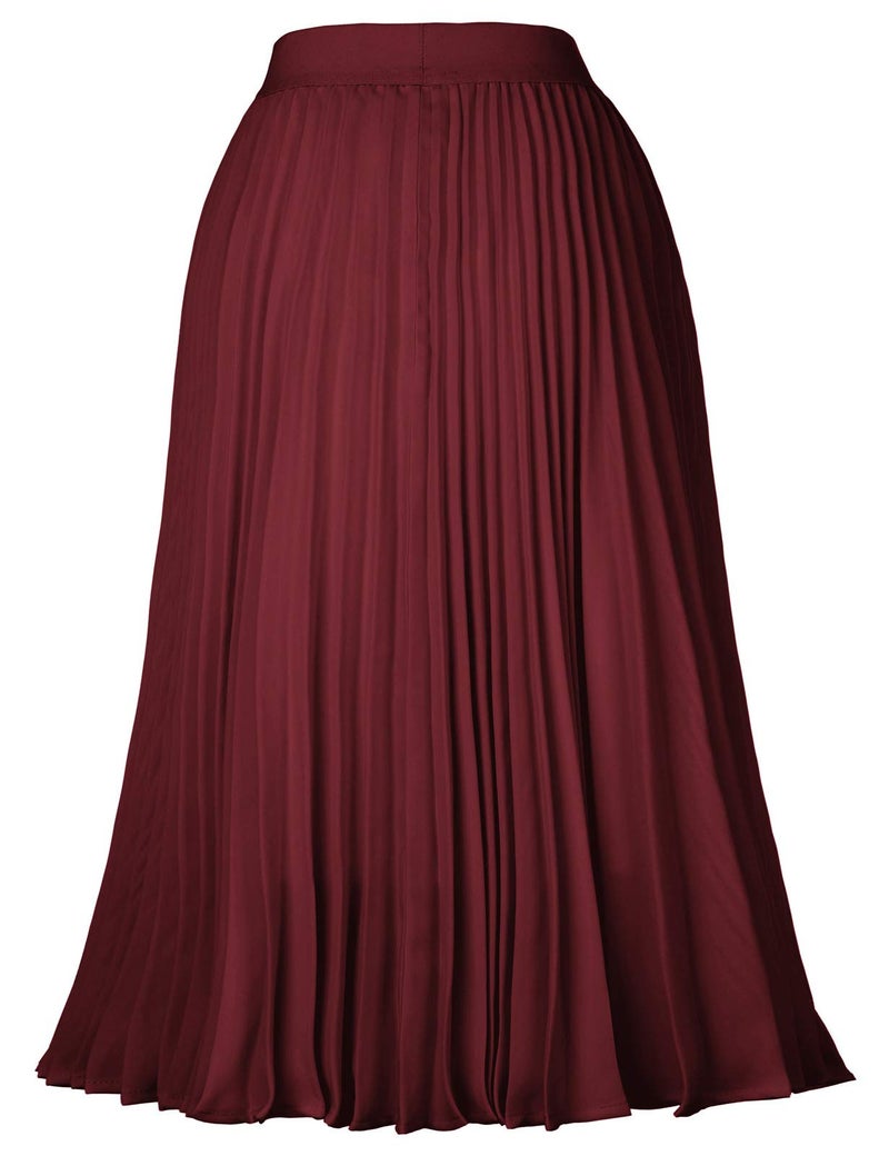 Kate Kasin Women's Pleated Flared Elastic A-line Skirt Wear Work Dark Wine Size L KK659-30 - Image 2