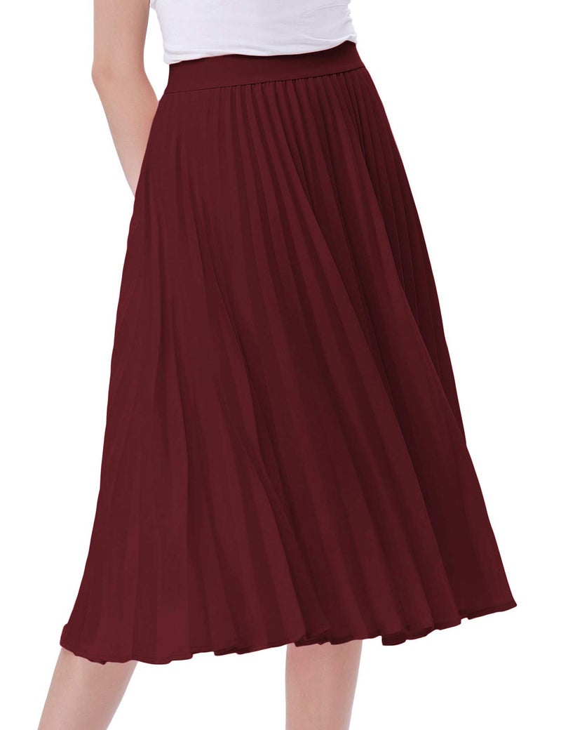 Kate Kasin Women's Pleated Flared Elastic A-line Skirt Wear Work Dark Wine Size L KK659-30 - Image 4