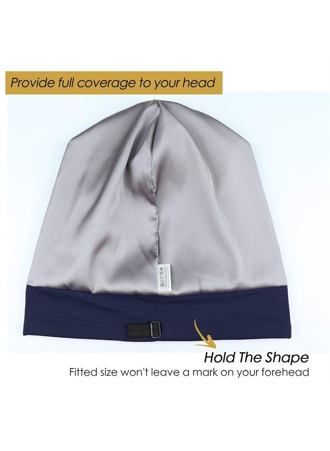 FocusCare Frizzy Hair Headwear Cap Elastic Sleep Bonnet Gifts for Women with Curly Navy - Image 2