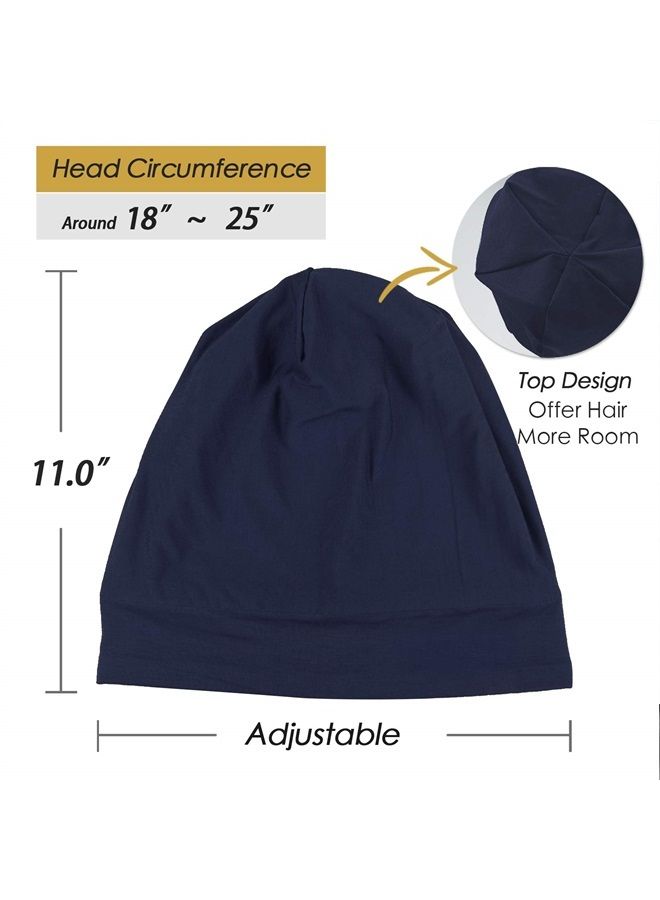 FocusCare Frizzy Hair Headwear Cap Elastic Sleep Bonnet Gifts for Women with Curly Navy - Image 5