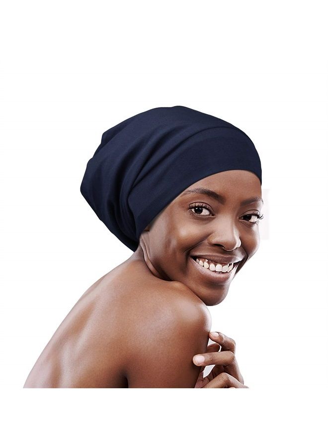FocusCare Frizzy Hair Headwear Cap Elastic Sleep Bonnet Gifts for Women with Curly Navy - Image 1