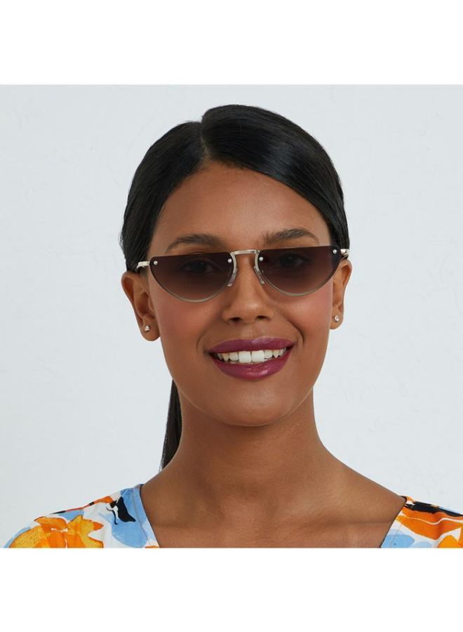 بلاك أوت نظارة شمسية نسائية ذهبية نصف قمر بإطار معدني ولون بني - Image 4