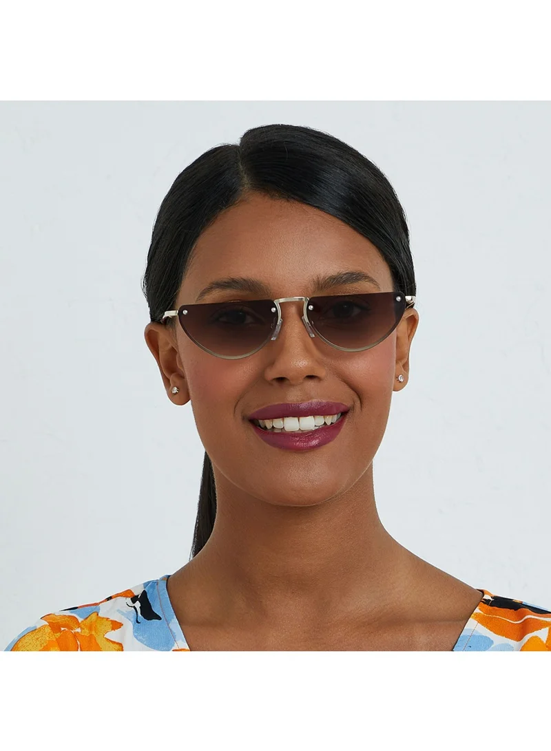 Blackout DEMI LUNE Women Gold Sunglasses - Frame Material: Metal- Frame Color: Gold-Lens Color: Brown  - Full Rim