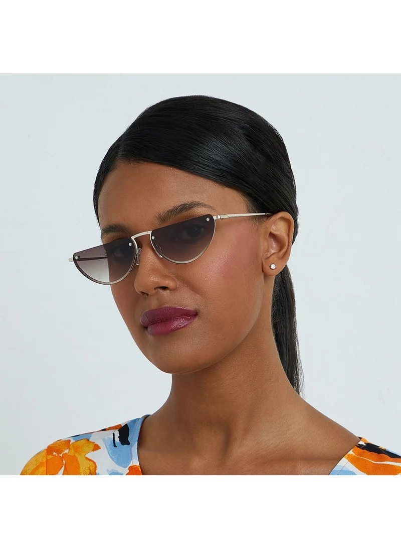 Blackout DEMI LUNE Women Gold Sunglasses - Frame Material: Metal- Frame Color: Gold-Lens Color: Brown  - Full Rim