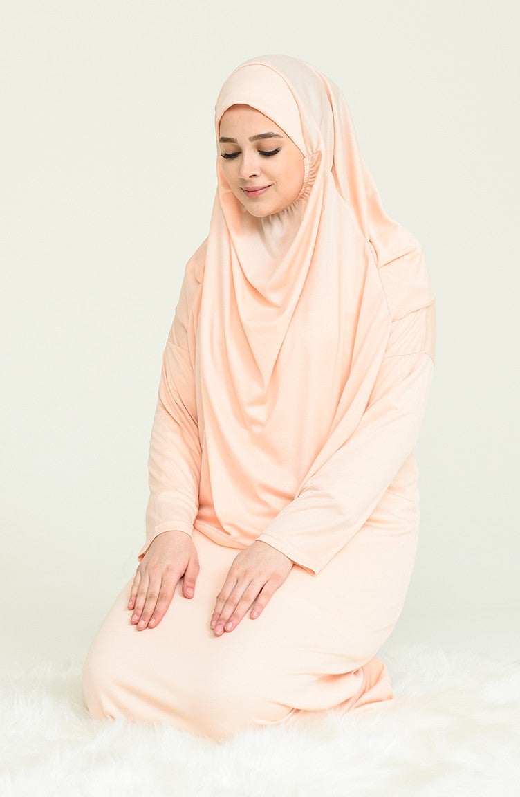 Sefa Merve Prayer Dress with Bag 4486A-16 Powder - Image 4