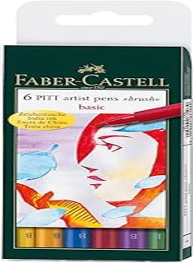 Faber Castell Pitt Artist Pen - B - Pack Of 6, Basic