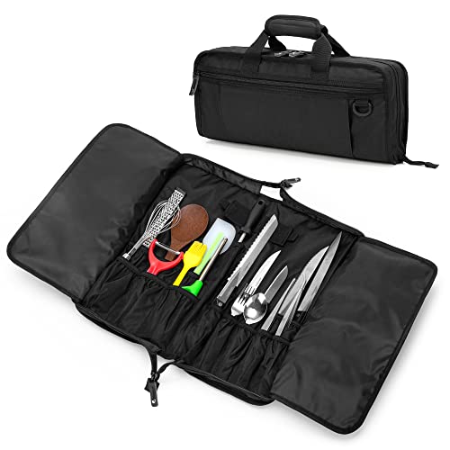 samdew Chef Knife Bag with Lockhole & 17 + 6 Slots, Chef Bag for Knife Storage, Travel Knife Roll for Professional Chefs, Knife Carrying Case Knife Carrier for Kitchen Utensils, Bag Only - Image 1