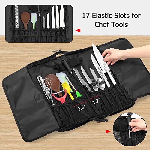 samdew Chef Knife Bag with Lockhole & 17 + 6 Slots, Chef Bag for Knife Storage, Travel Knife Roll for Professional Chefs, Knife Carrying Case Knife Carrier for Kitchen Utensils, Bag Only - Image 4
