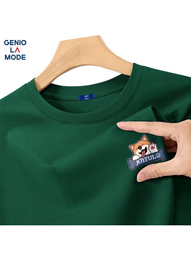 Geniolamode Men's Cotton Comfortable Breathable Loose Casual Fashion All-match Short Sleeve Men's Clothing Tide Forest Green M - Image 1