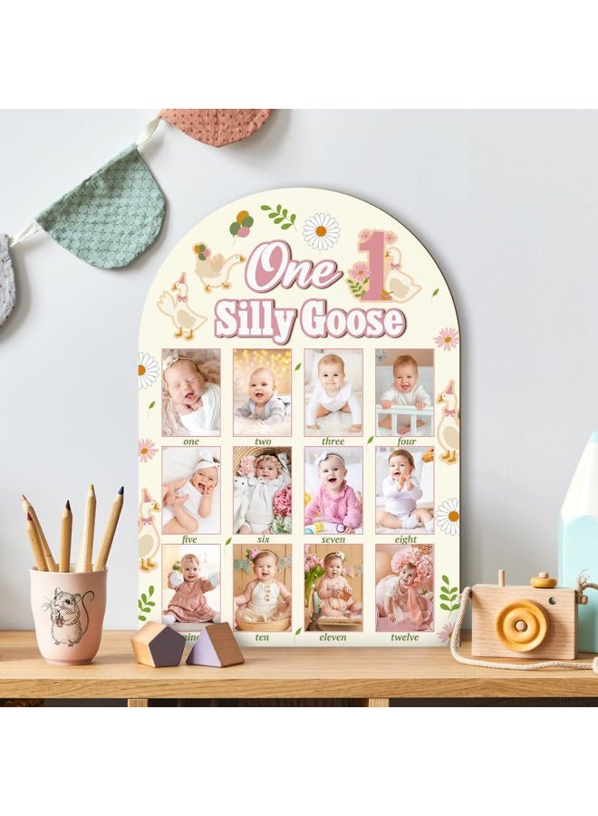 R HORSE My First Year Photo Frame Board, 3D One Silly Goose Birthday Decorations Display Wood Board, Baby First Year Picture Frame 12 Months Milestone 1st Birthday Nursery Decor Gift for Boy Girl - Image 3