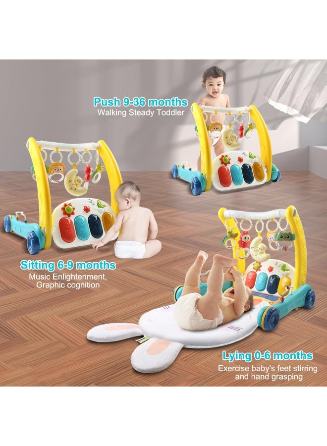 شو وو 2 في 1 صالة ألعاب رياضية للأطفال، سجادة لعب، صالة ألعاب بيانو للركل واللعب، مشاية تعليمية، مشايات دفع مزودة بأضواء، بيانو للأطفال، سجادة وقت الاستلقاء على البطن للأطفال، مركز أنشطة للأطفال مع 5 ألعاب مضغ للتعلم الحسي - Image 4