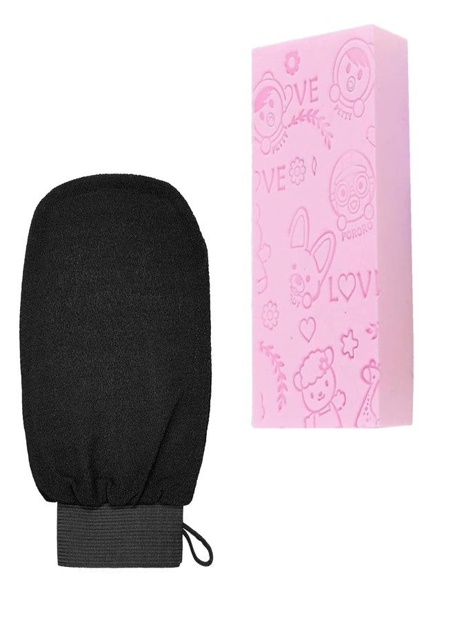 GREECHO Bath Gloves with Sponge Exfoliating Body Scrubber Ultra Soft Dead Skin Remover Sponge and Gloves Exfoliator Mitt For Use At Shower Or Bath Body & Face - Image 1