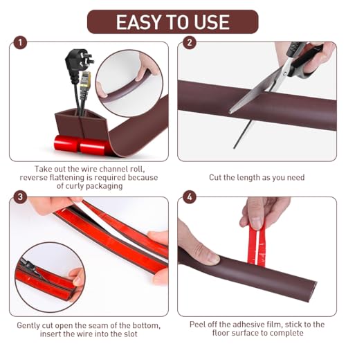 Serplex® Self Adhesive Cord Protector, Heavy Duty Removable PVC Floor Cable Cover, Cable Hider Cords Flexible & Cuttable, Tripping Hazard Prevention, Easy DIY Install for Office/Home, 6.6ft x 1.18in - Image 5