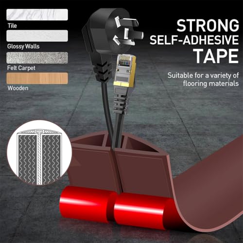 Serplex® Self Adhesive Cord Protector, Heavy Duty Removable PVC Floor Cable Cover, Cable Hider Cords Flexible & Cuttable, Tripping Hazard Prevention, Easy DIY Install for Office/Home, 6.6ft x 1.18in - Image 3