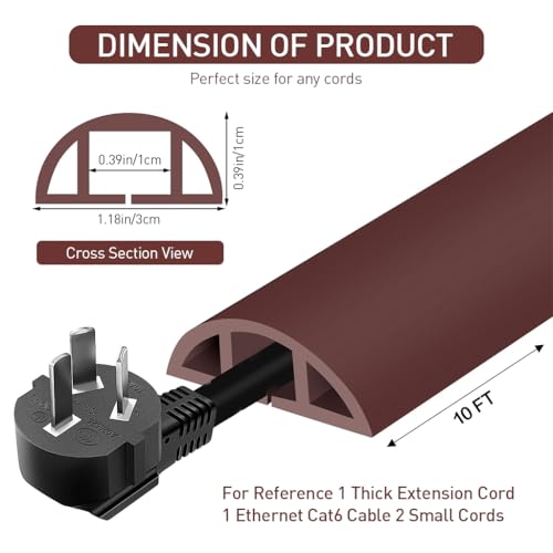 Serplex® Self Adhesive Cord Protector, Heavy Duty Removable PVC Floor Cable Cover, Cable Hider Cords Flexible & Cuttable, Tripping Hazard Prevention, Easy DIY Install for Office/Home, 6.6ft x 1.18in - Image 2
