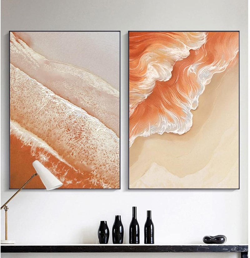 BPA Orange Sea Waves Beach Canvas Painting - Image 1