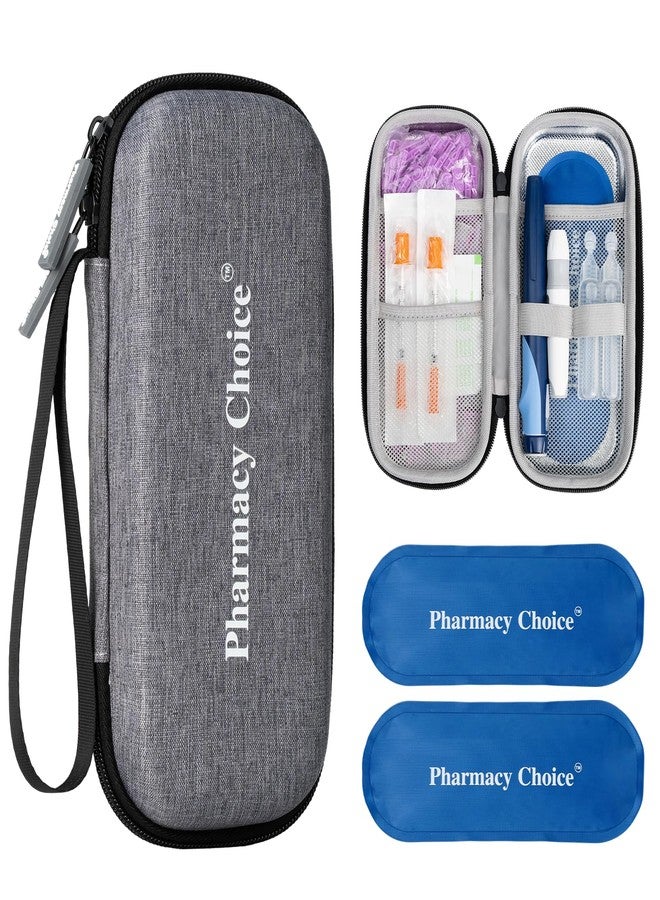 Pharmacy Choice Insulin Pen Cooler Travel Case with 2 x 90g TSA Approved Ice Packs, Diabetic Medication Insulated Cooling Bag for Insulin Pens and Diabetic Supplies Storage, Compact for Daily Life and Trips, Gray - Image 1