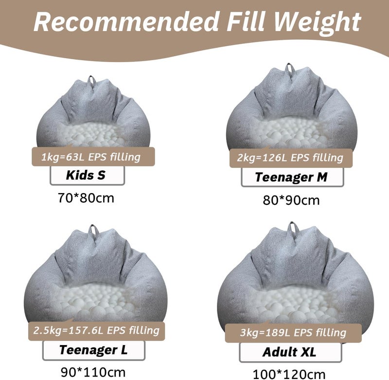 Highdi Bean Bag for Adults and Children, Bean Bag without Filling Comfortable Armchairs Sofa Chair Indoor and Outdoor Bean Bag Chair - Image 2