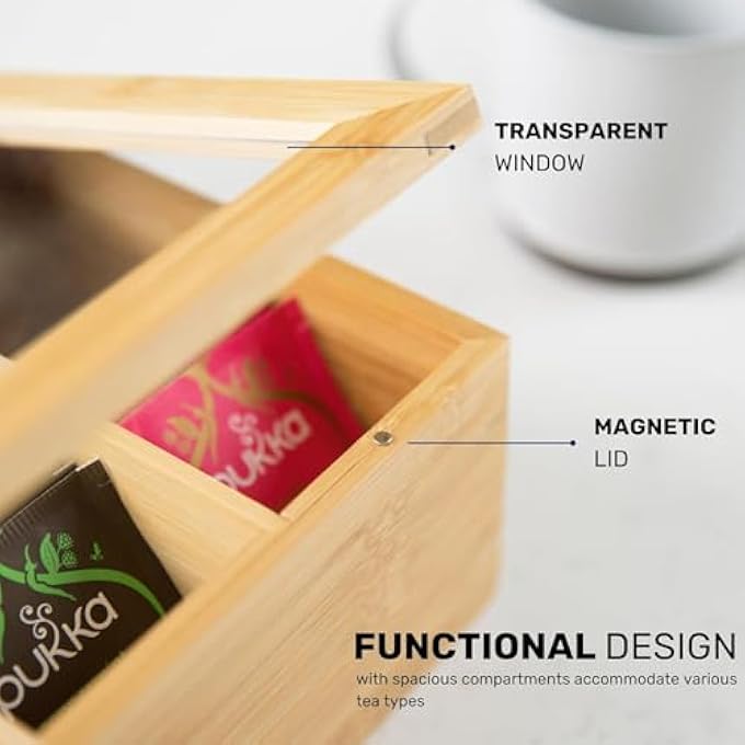 Antole Bamboo Tea Bag OrganizerStackable Tea Bag Holder With LidWooden Tea Box OrganizerKitchen Countertop Storage CaddyTea Storage Box For PodsCoffeeSugar Packets - Image 4