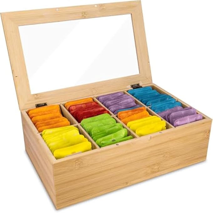 Antole Bamboo Tea Bag OrganizerStackable Tea Bag Holder With LidWooden Tea Box OrganizerKitchen Countertop Storage CaddyTea Storage Box For PodsCoffeeSugar Packets - Image 1